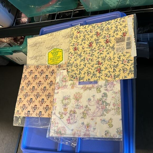 Lot of 3 vintage all occasion wrapping paper dead stock ephemera plus 4 partial - Picture 4 of 4